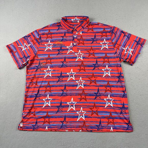 Hreski Golf Polo Shirt Men’s XXL USA Patriotic Flag Twisted Tea Logo Embroidered - Picture 1 of 16